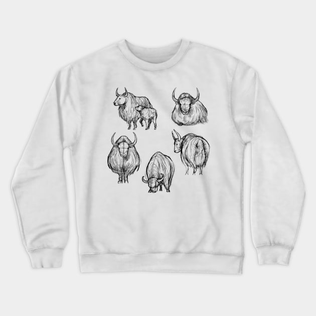 Sketches of a Yak Crewneck Sweatshirt by AniaArtNL